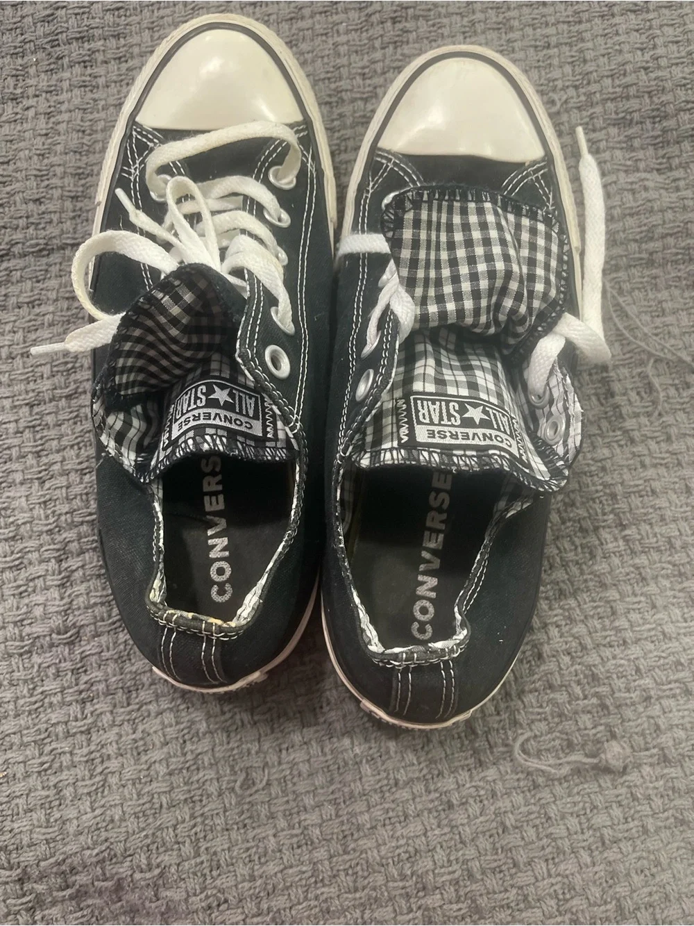 Converse All Star women’s black checkered  Canvas Low-Top Sneakers - Picture 6 of 9